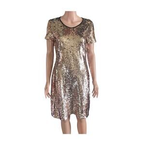 Sequin Mini Dress Short Sleeve Neckline Zipper Sz Small
